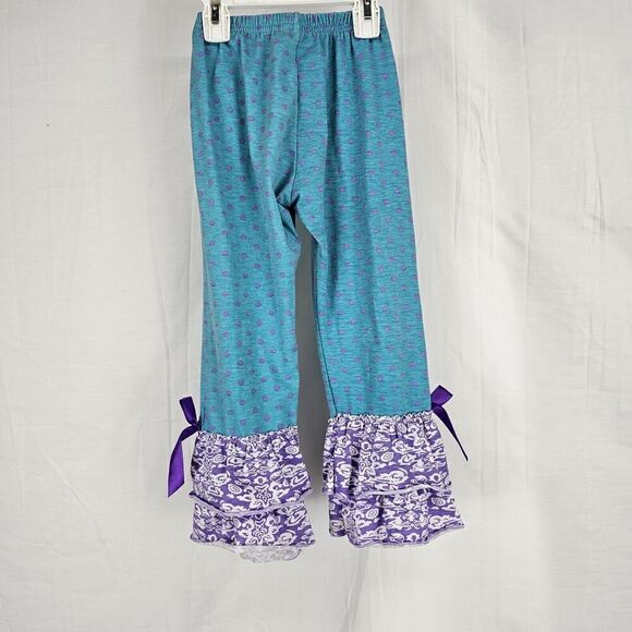 Conice Nini Purple Turquoise Easter Bunny Printed Outfit Ruffle Pants Fits Sz 5 - Picture 4 of 7